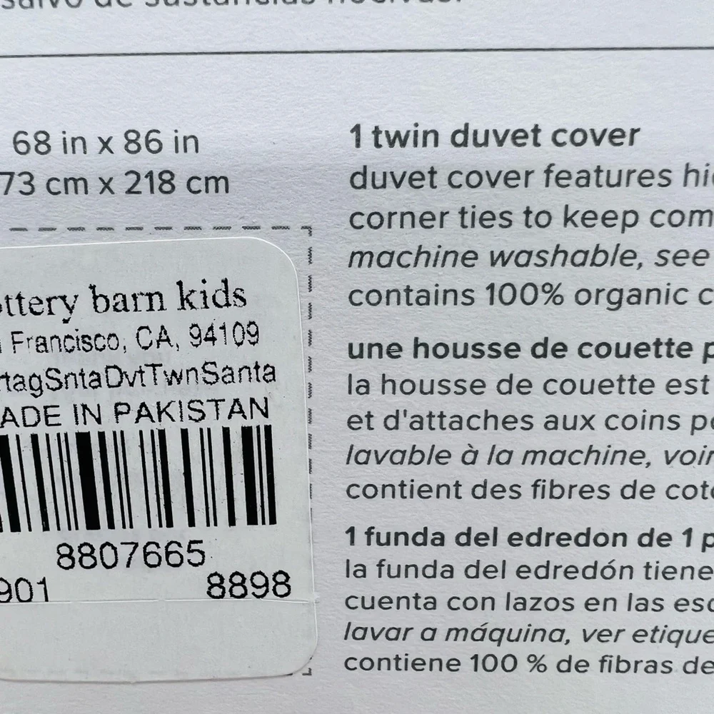 POTTERY BARN KIDS HERITAGE SANTA ORGANIC TWIN DUVET COVER NWT